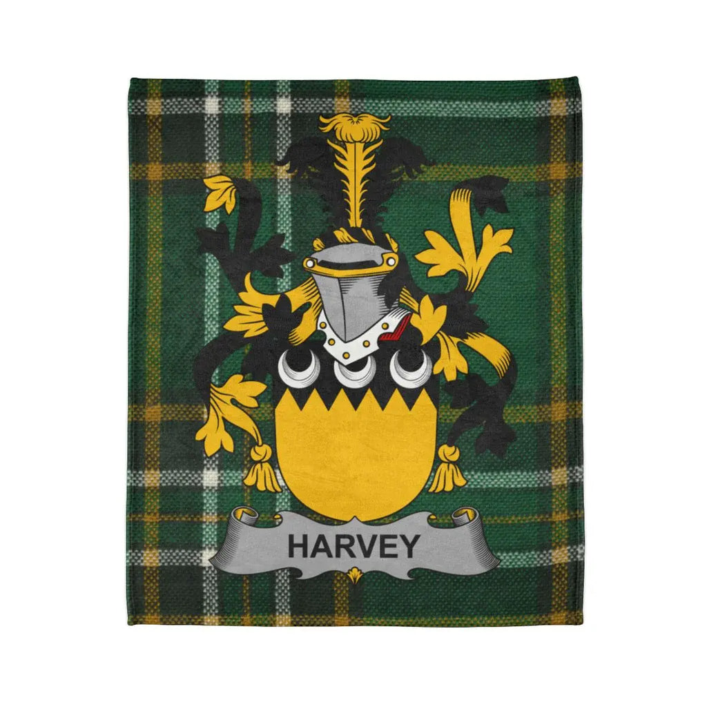 Harvey Family Crest Plaid Design Fleece Blanket
