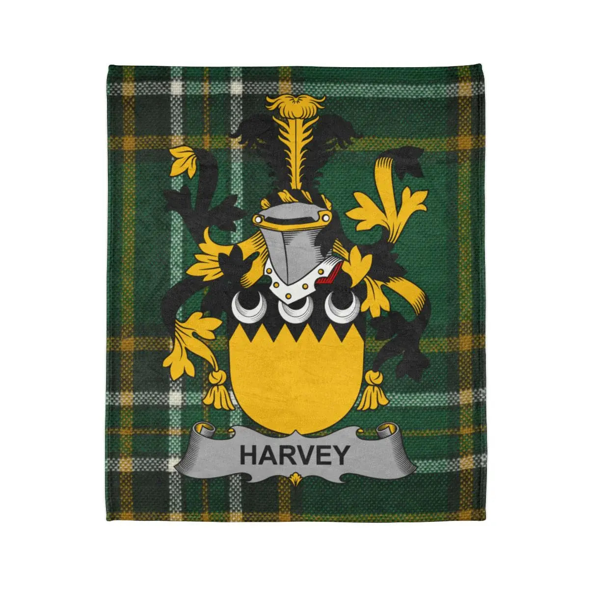 Harvey Family Crest Plaid Design Fleece Blanket