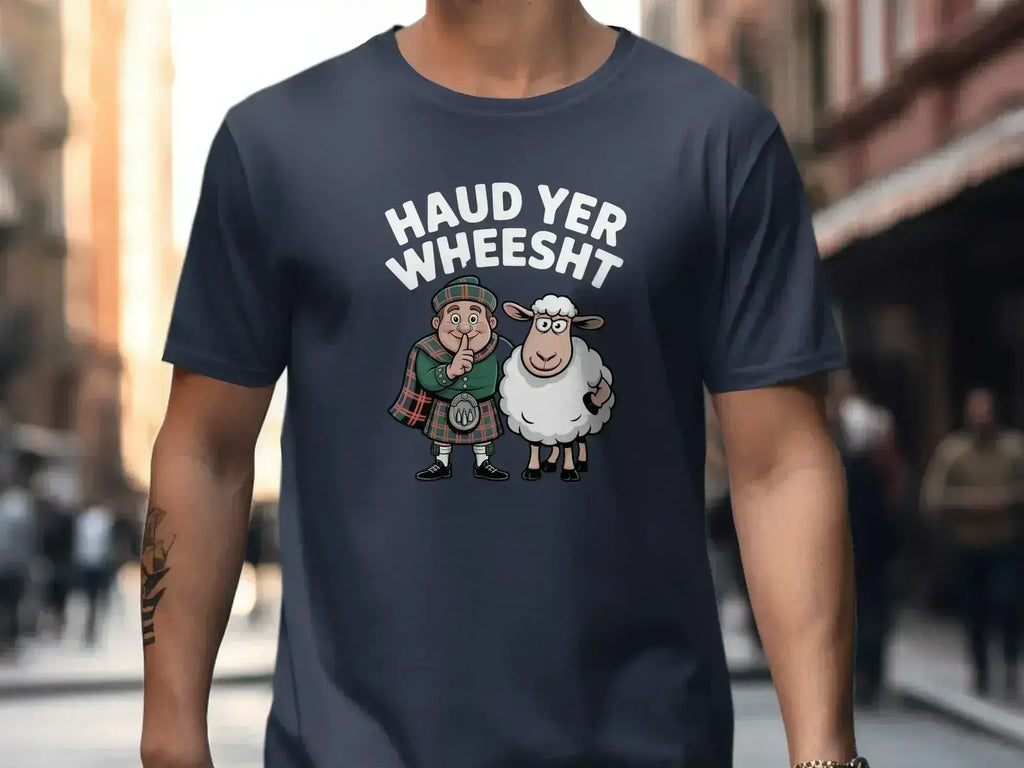 Haud Yer Wheesht Funny Cartoon Sheep T-Shirt