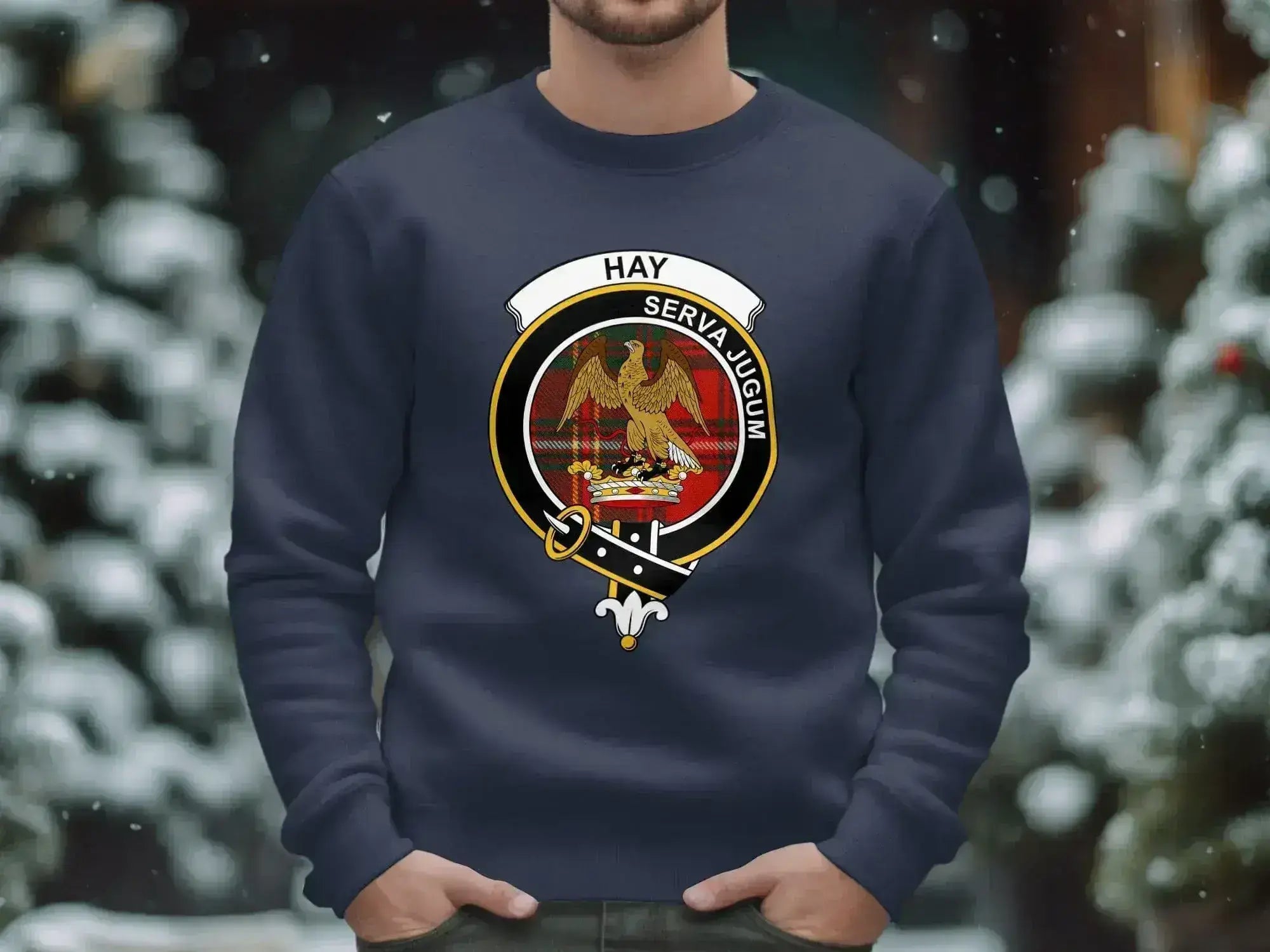 Hay Serva Jugum cosy sweatshirt — full eagle clan crest heraldic design on fleece