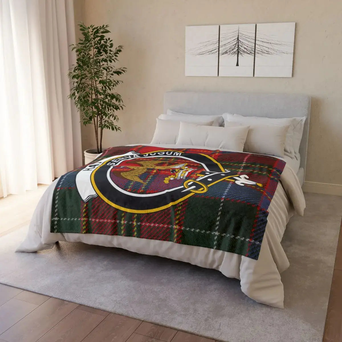 Hay clan crest tartan blanket for home — comfort and Scottish style in 100% polyester
