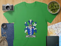 Healey Family Crest Emblem on Green T-Shirt