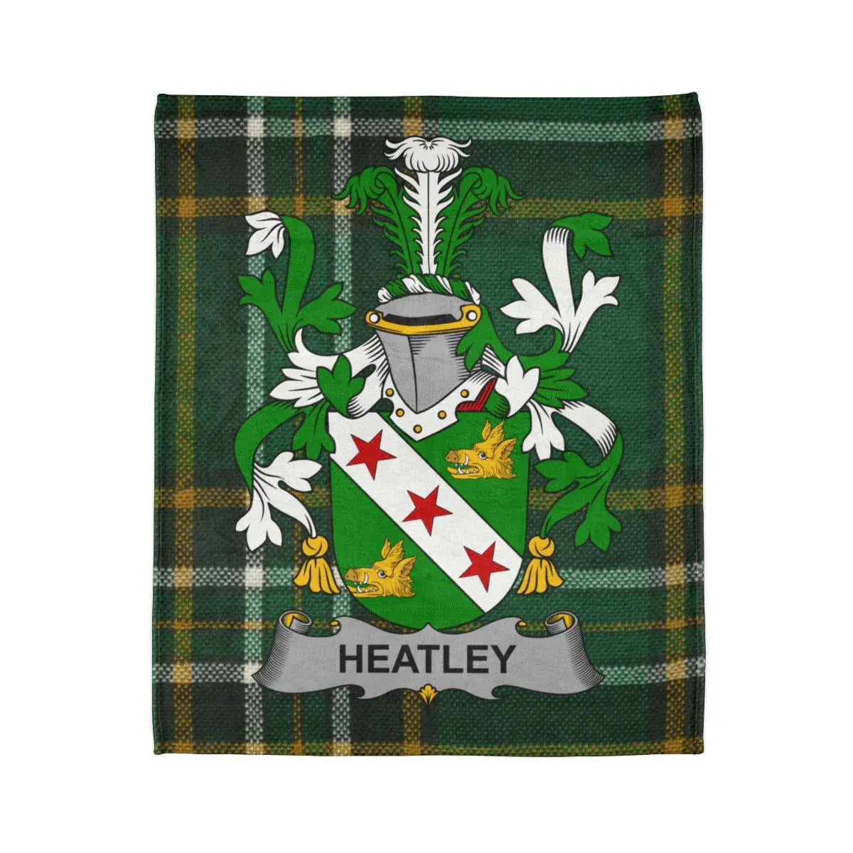 Personalized Green Tartan Blanket with Heatley Crest