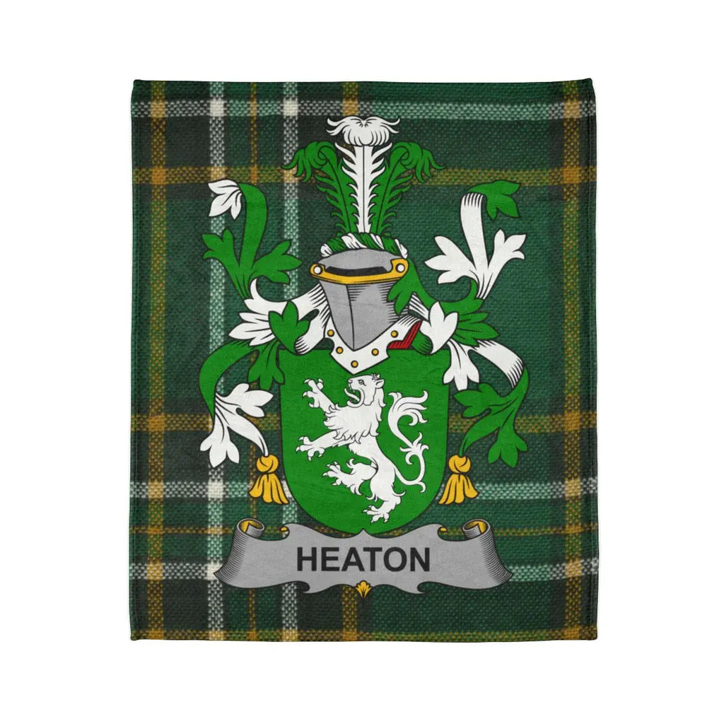 Heaton Family Crest with Tartan Background Blanket