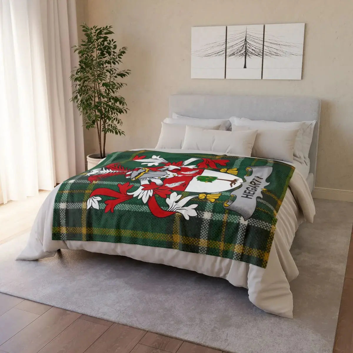 Personalized Family Crest Blanket with Plaid Design