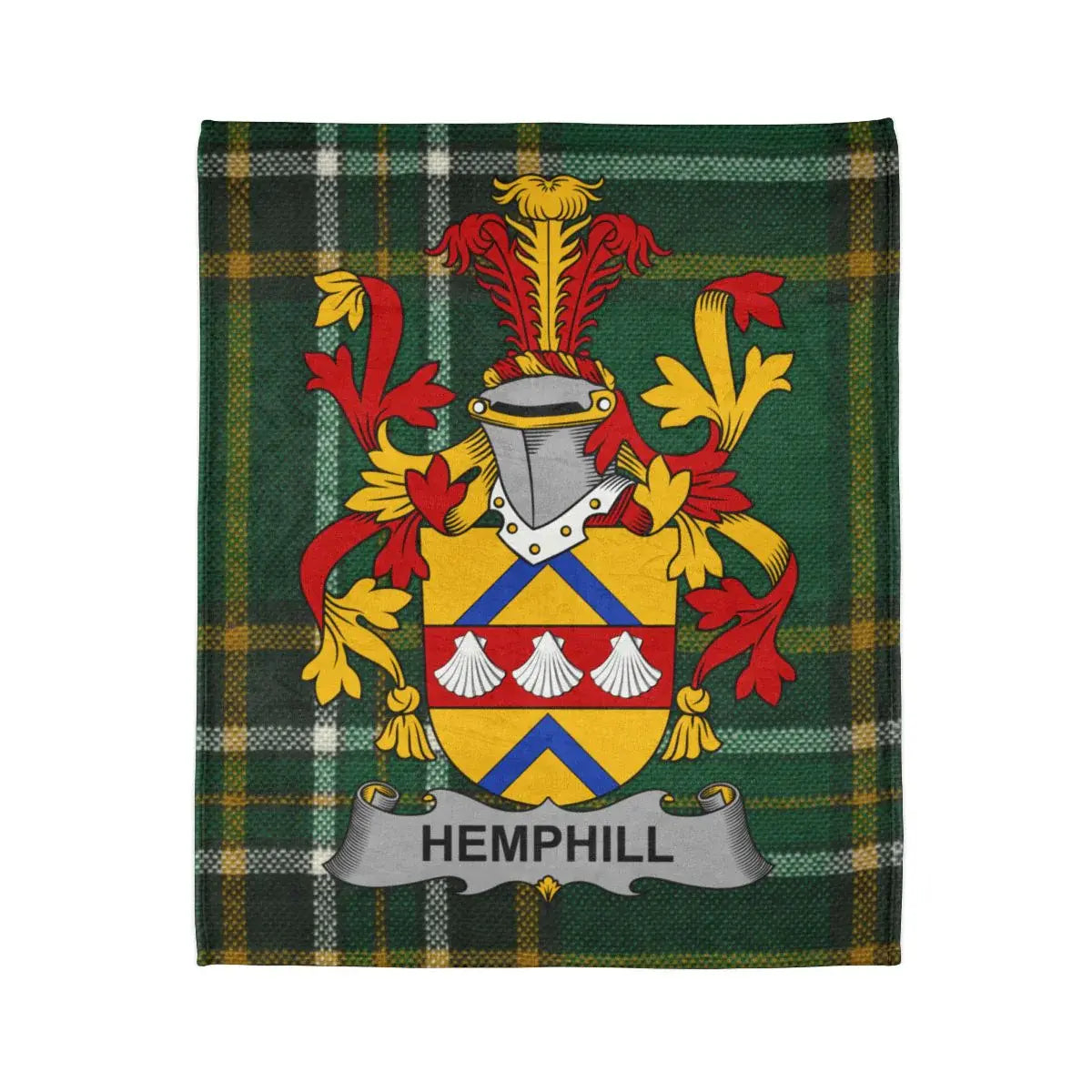 Hemphill Family Crest on Tartan Blanket Product