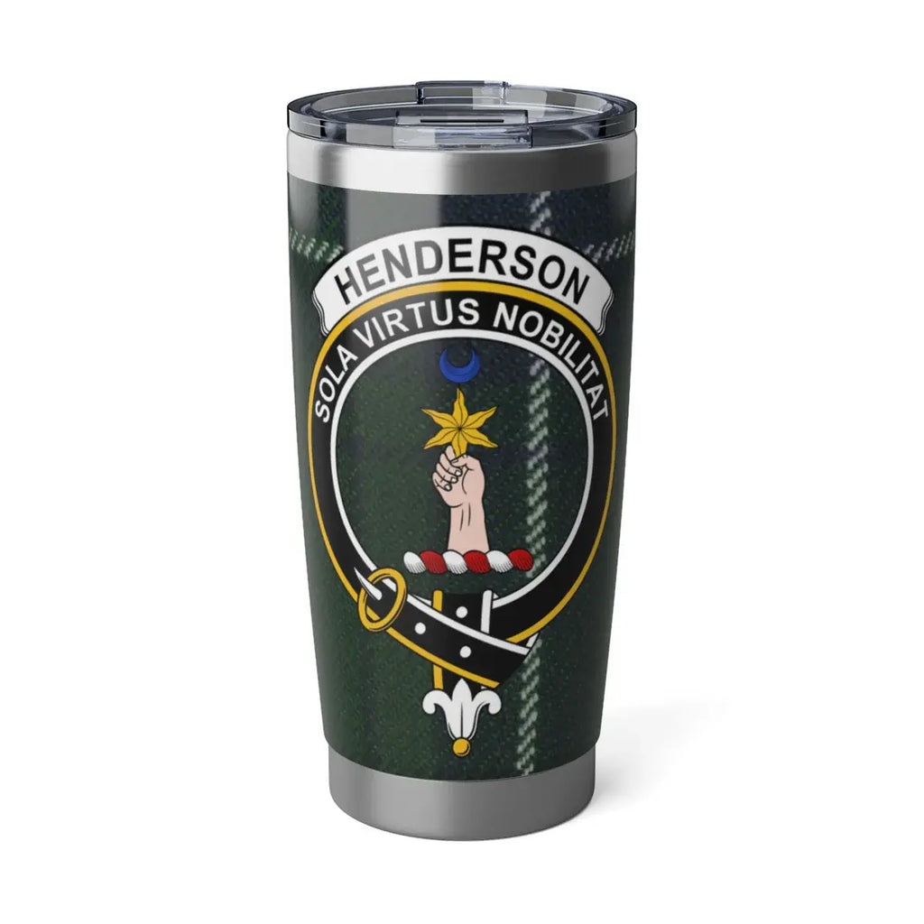 Henderson clan crest tartan 20oz tumbler — stainless steel with Sola Virtus Nobilitat design