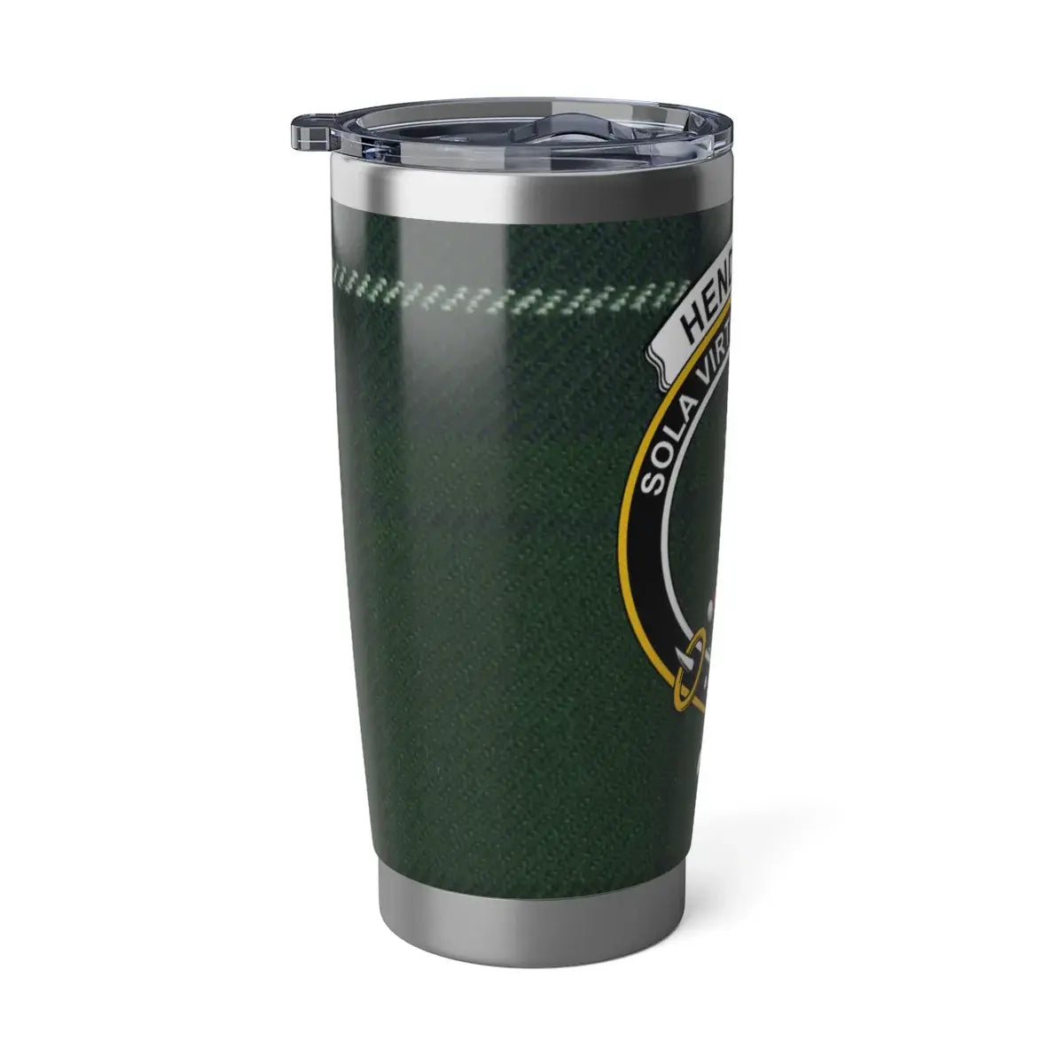 Henderson clan tartan dark green insulated travel tumbler — double-wall stainless steel