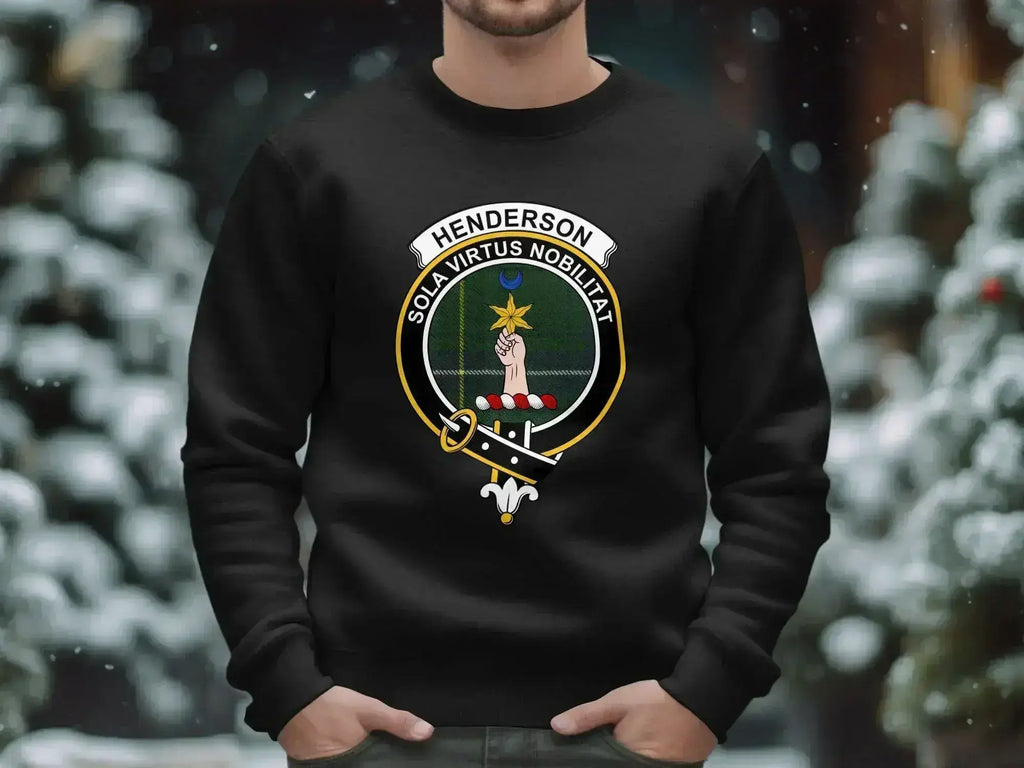 Henderson clan crest sweatshirt in navy — full heraldic design on fleece