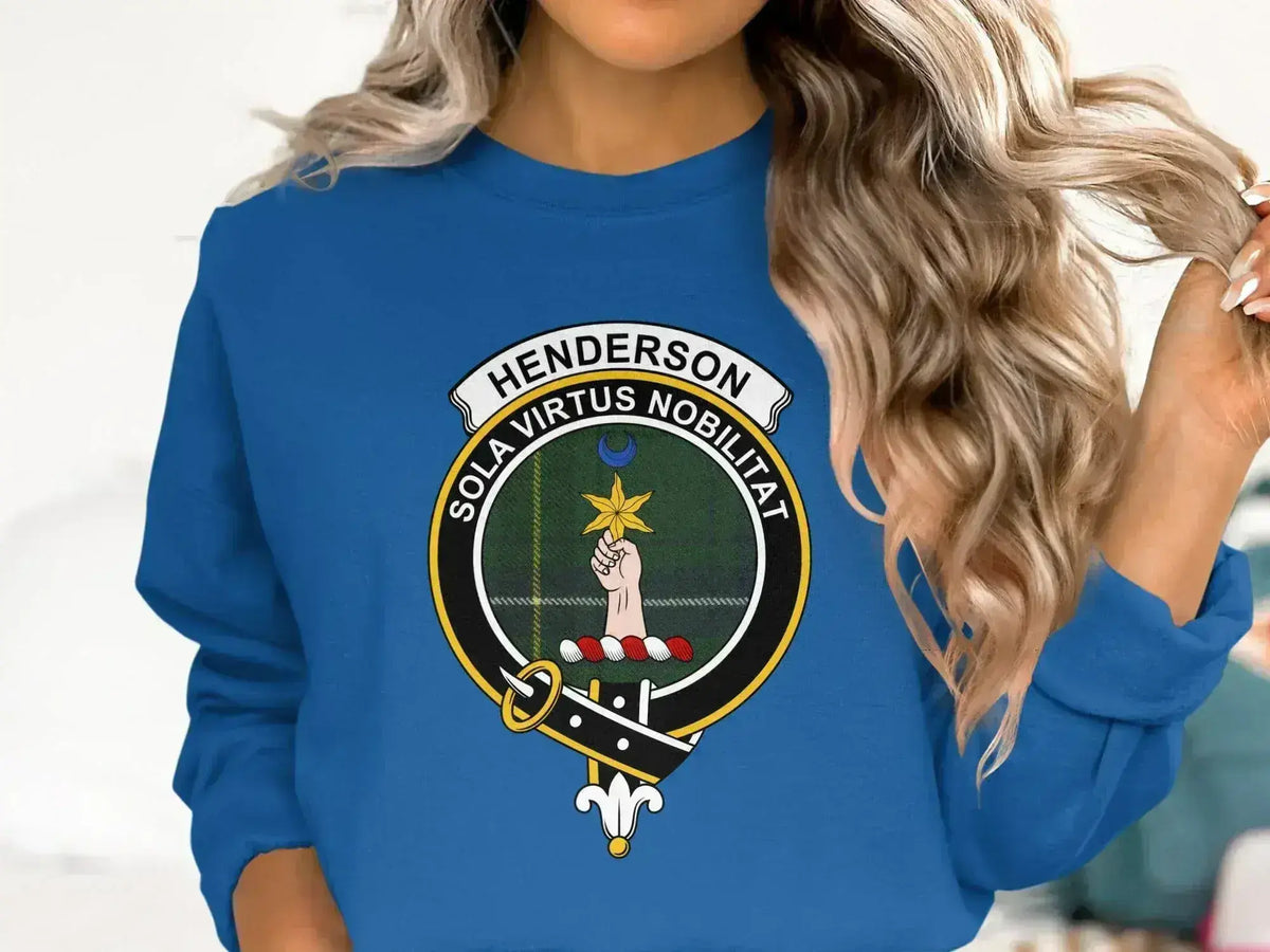 Henderson Sola Virtus Nobilitat crest sweatshirt in black — heraldic design on fleece
