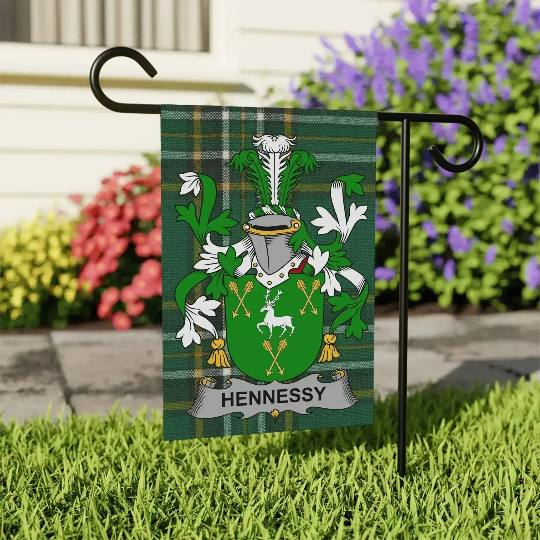 Hennessy Coat of Arms on Green Plaid Flag product