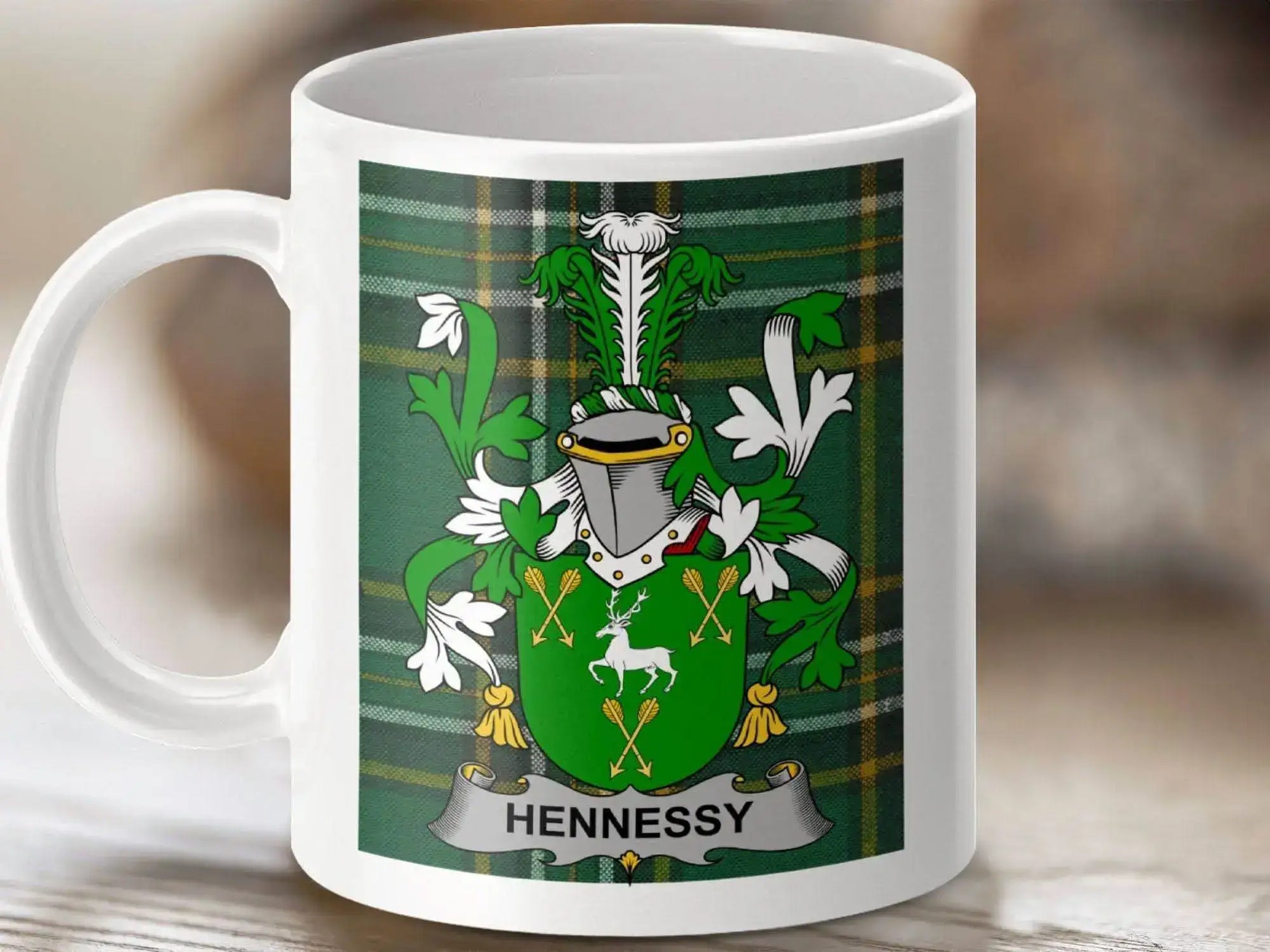 Hennessy Surname Family Crest Irish Tartan Mug - Celtic Ancestry Gifts