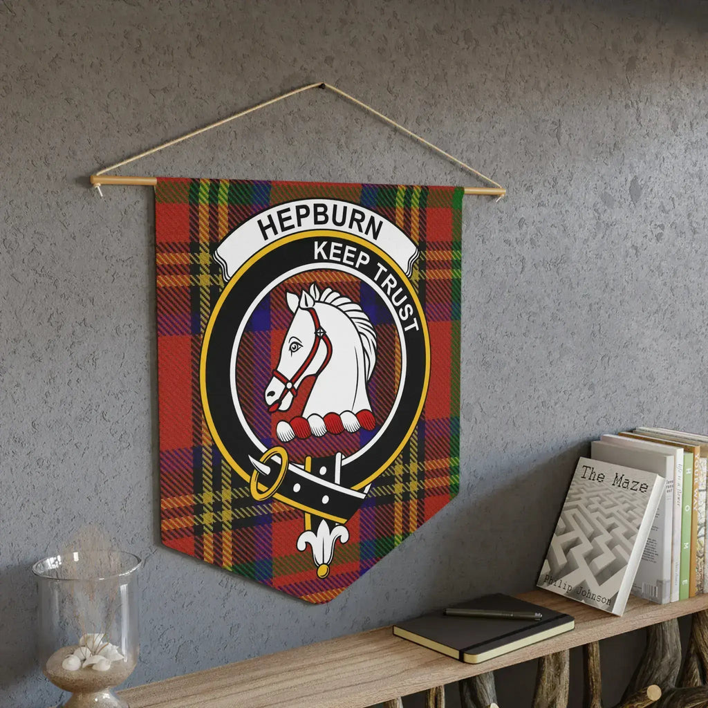 Hepburn Keep Trust tartan plaid wall hanging banner — 18x21 clan crest heraldic design