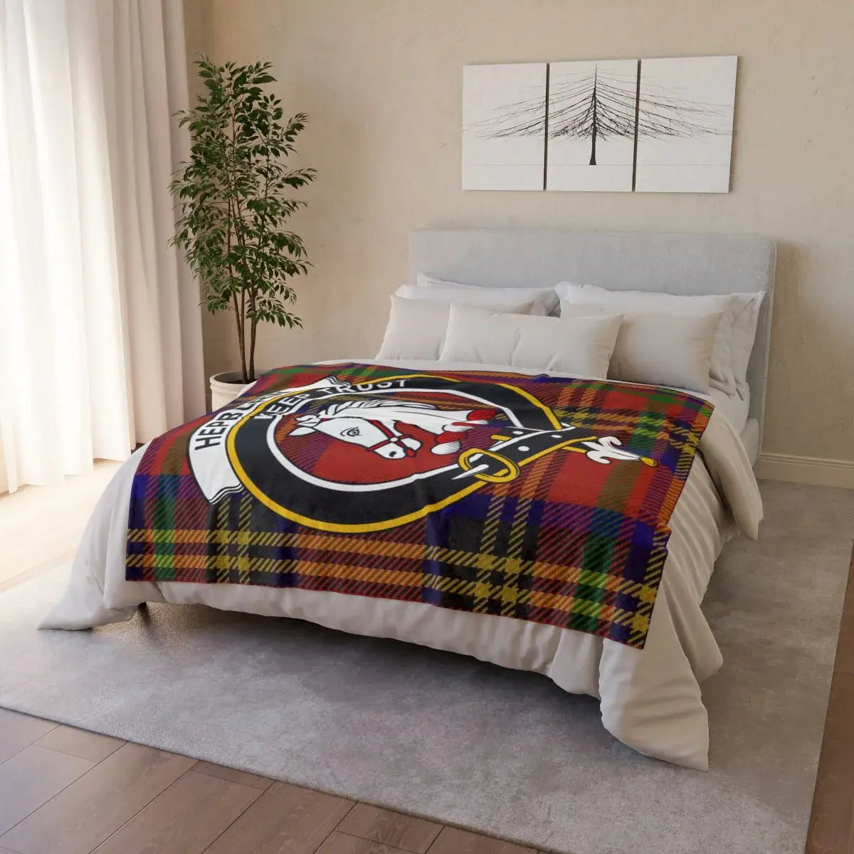 Hepburn clan tartan throw blanket — Scottish heritage tartan design for cosy home comfort