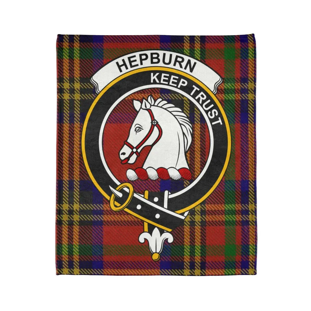 Hepburn Keep Trust classic family crest tartan blanket — heraldic design on 50x60 polyester