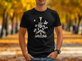 Lyons family crest emblem t-shirt — dark grey cotton with printed heraldic design, side-seamed