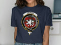 Heron clan crest T-shirt with Ad Ardua Tendit motto and tartan design — alternate view