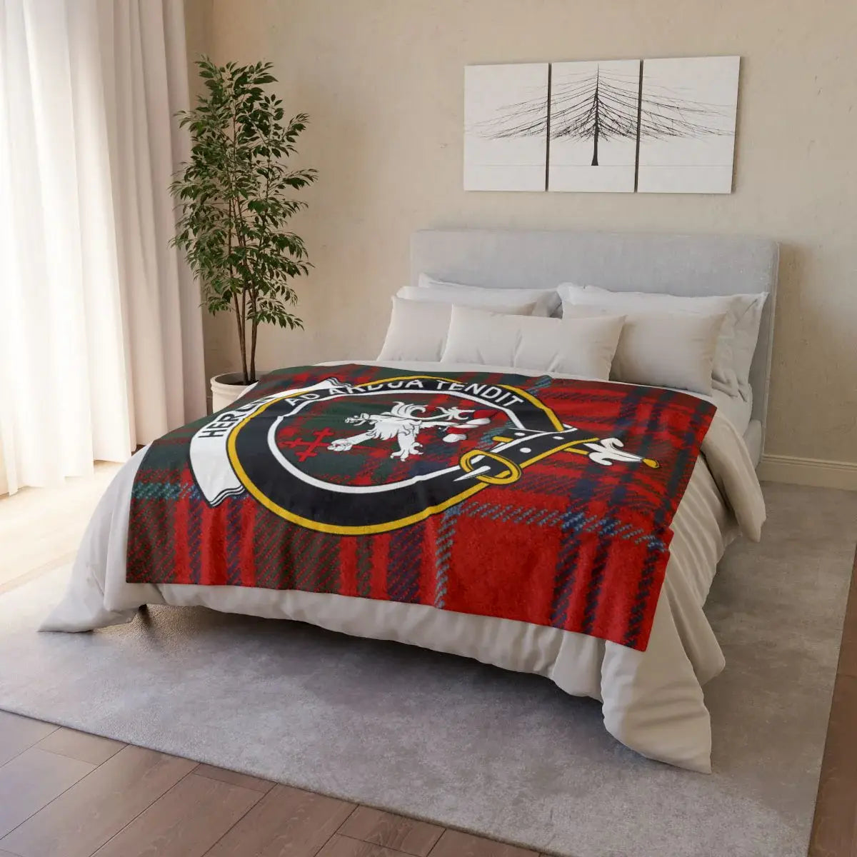 Clan Crest Blanket Featuring Tartan Emblem Design