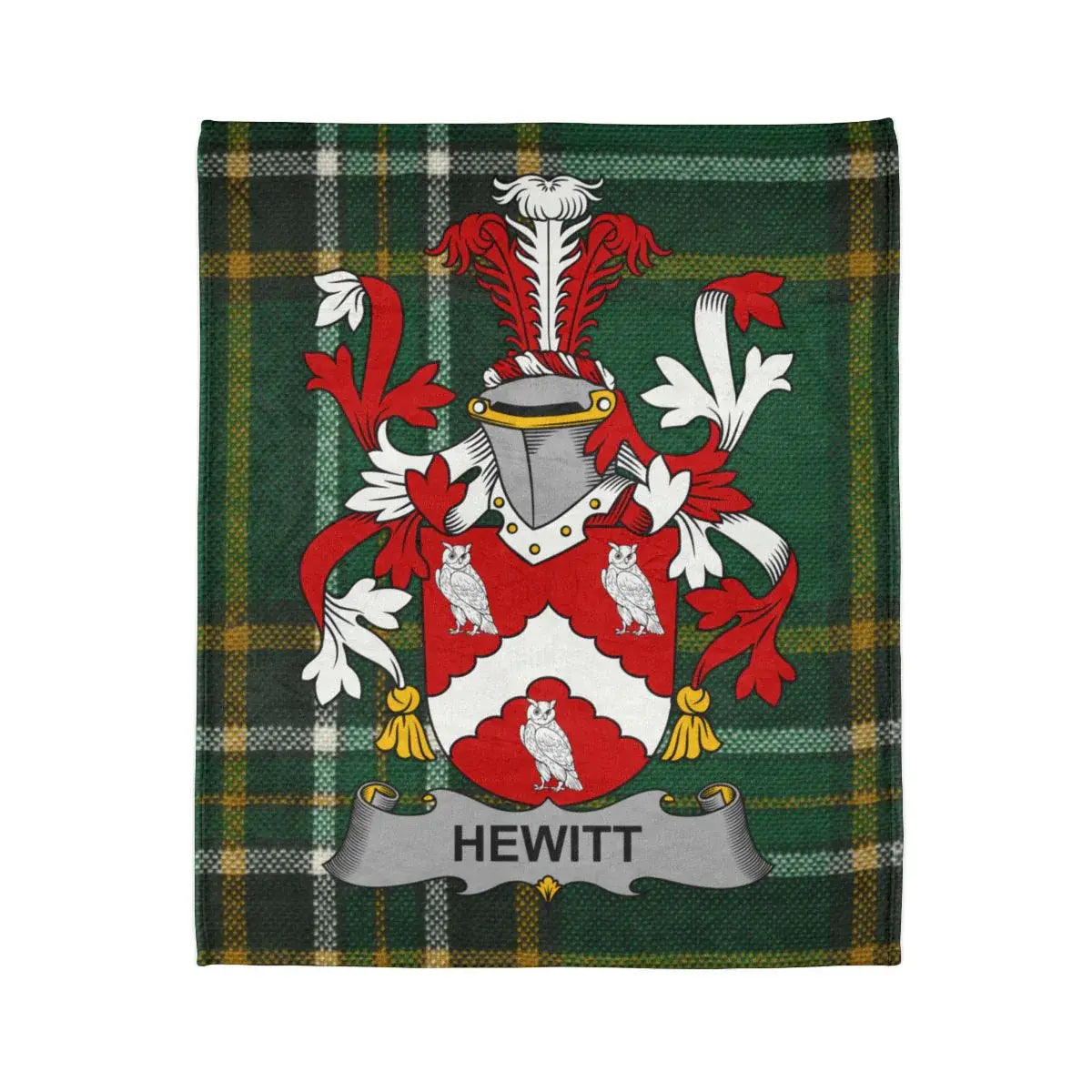 Hewitt Family Crest and Plaid Design Tapestry Blanket