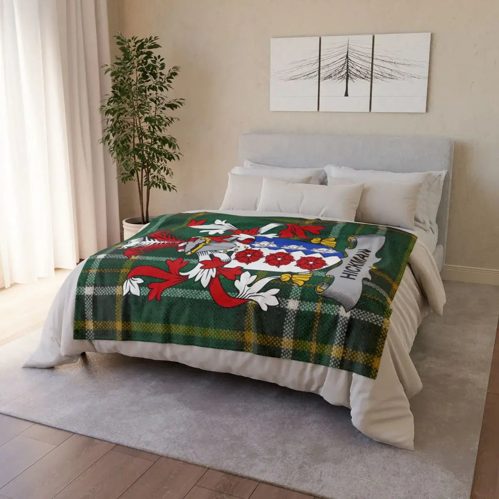 Hickman Tartan Plaid Blanket with Family Crest Design