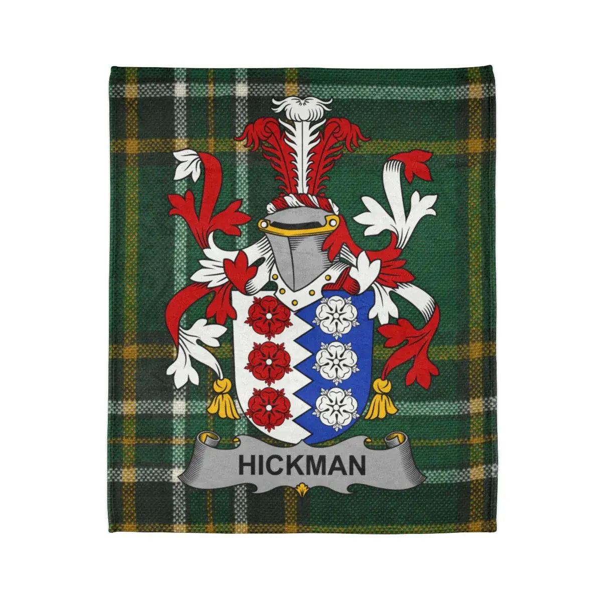 Hickman Family Crest on Tartan Background Blanket