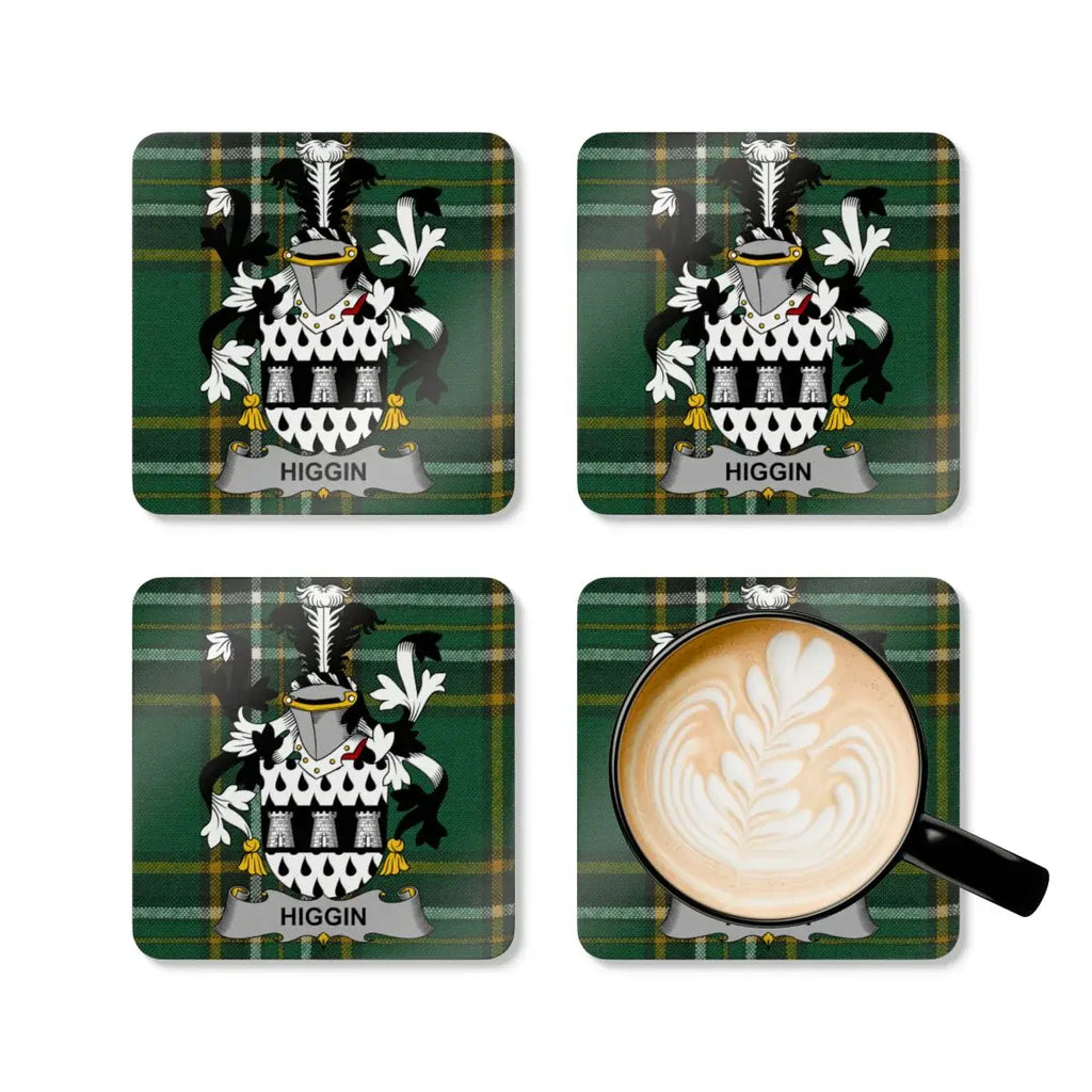 Higgin Family Crest Plaid Personalized Coaster Set product