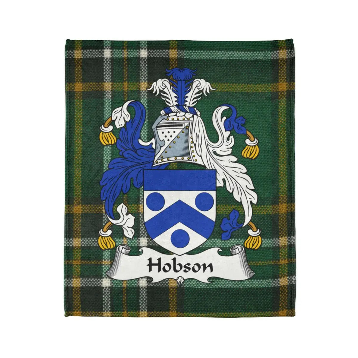 Hobson Family Crest Green Plaid Tartan Blanket