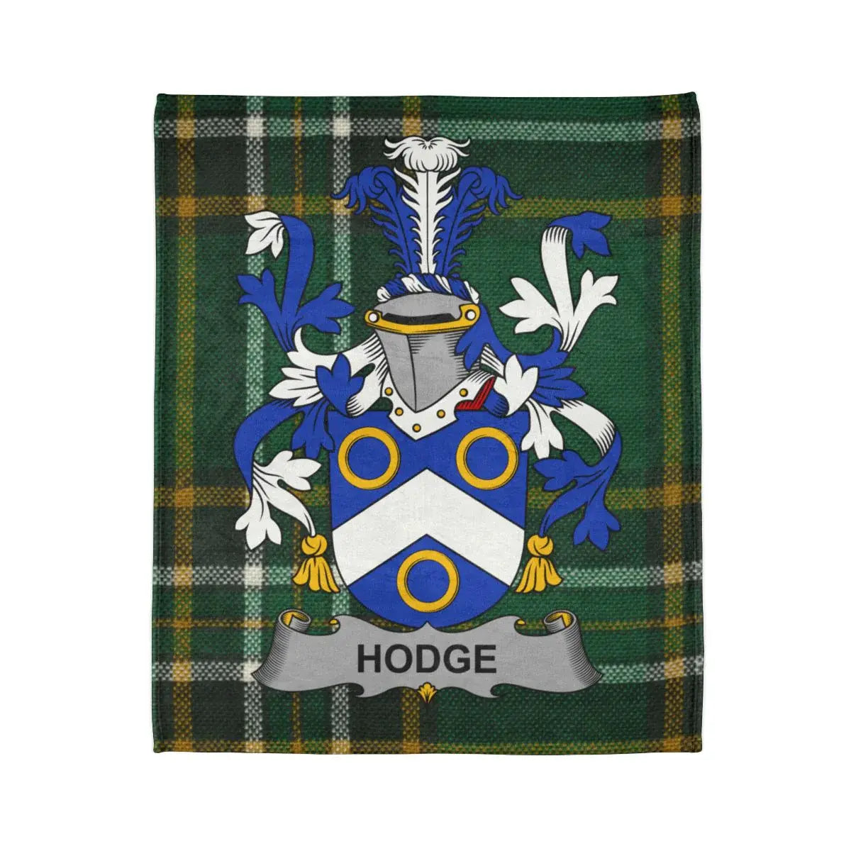 Hodge Coat of Arms with Green Plaid Background blanket