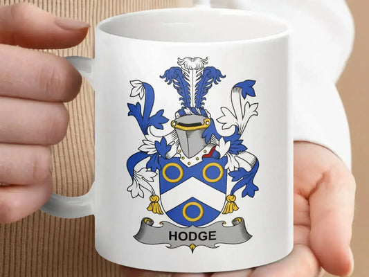 Hodge Surname Family Crest Heritage Coat Arms Coffee mug - Celtic Ancestry Gifts