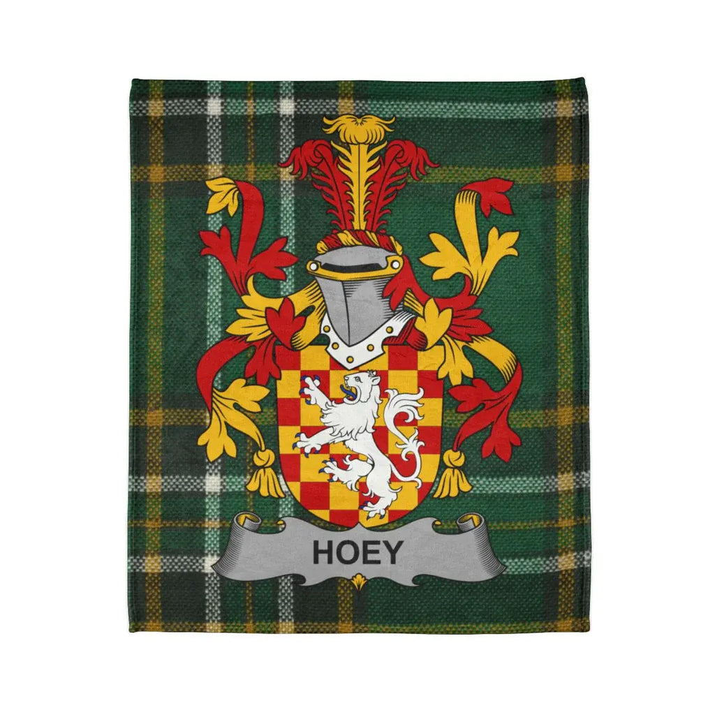 Hoey Family Crest and Tartan Plaid Design Blanket
