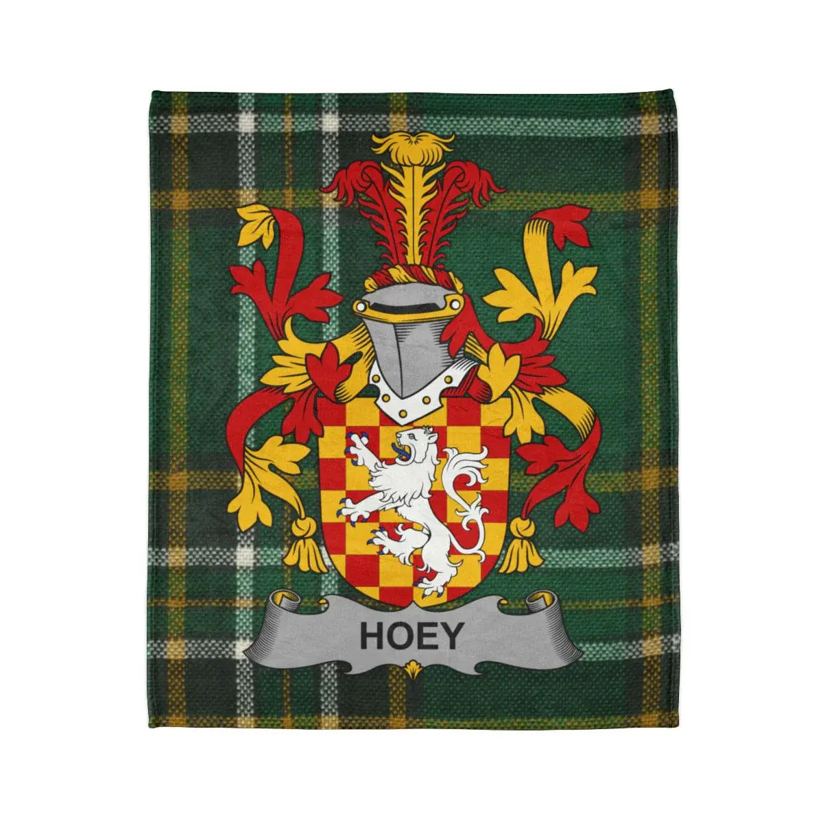 Hoey Family Crest and Tartan Plaid Design Blanket