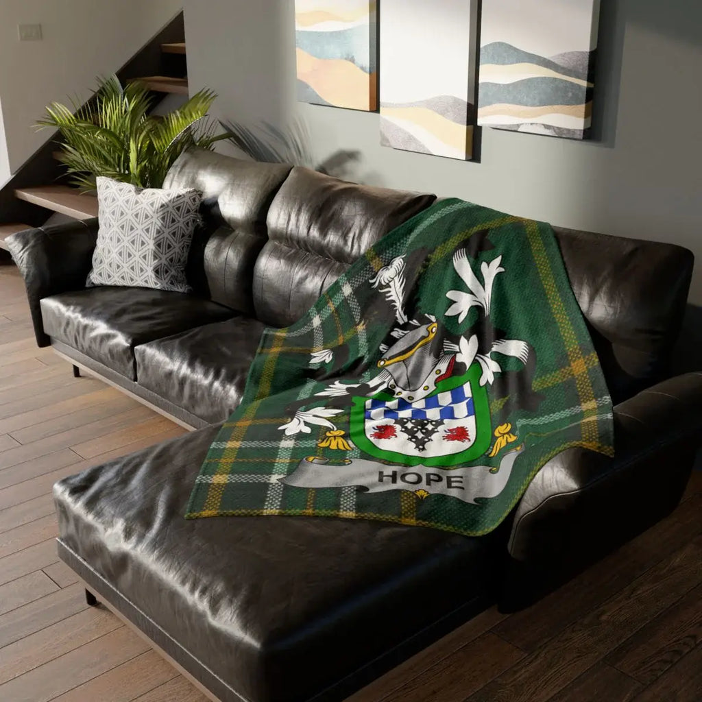 Hope Family Crest Green Plaid Blanket for Home Decor