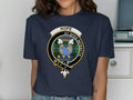 Clan Hope crest graphic t-shirt — royal blue with tartan and clan motto print