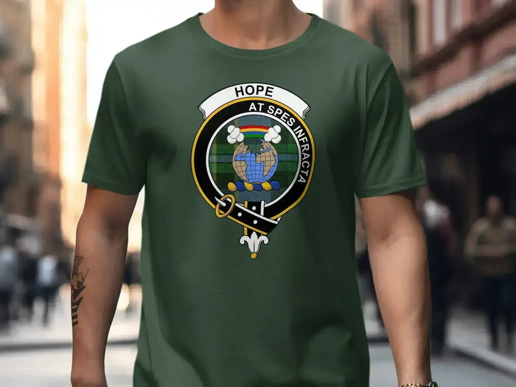 Clan Hope At Spes Infracta crest t-shirt — black cotton short sleeve