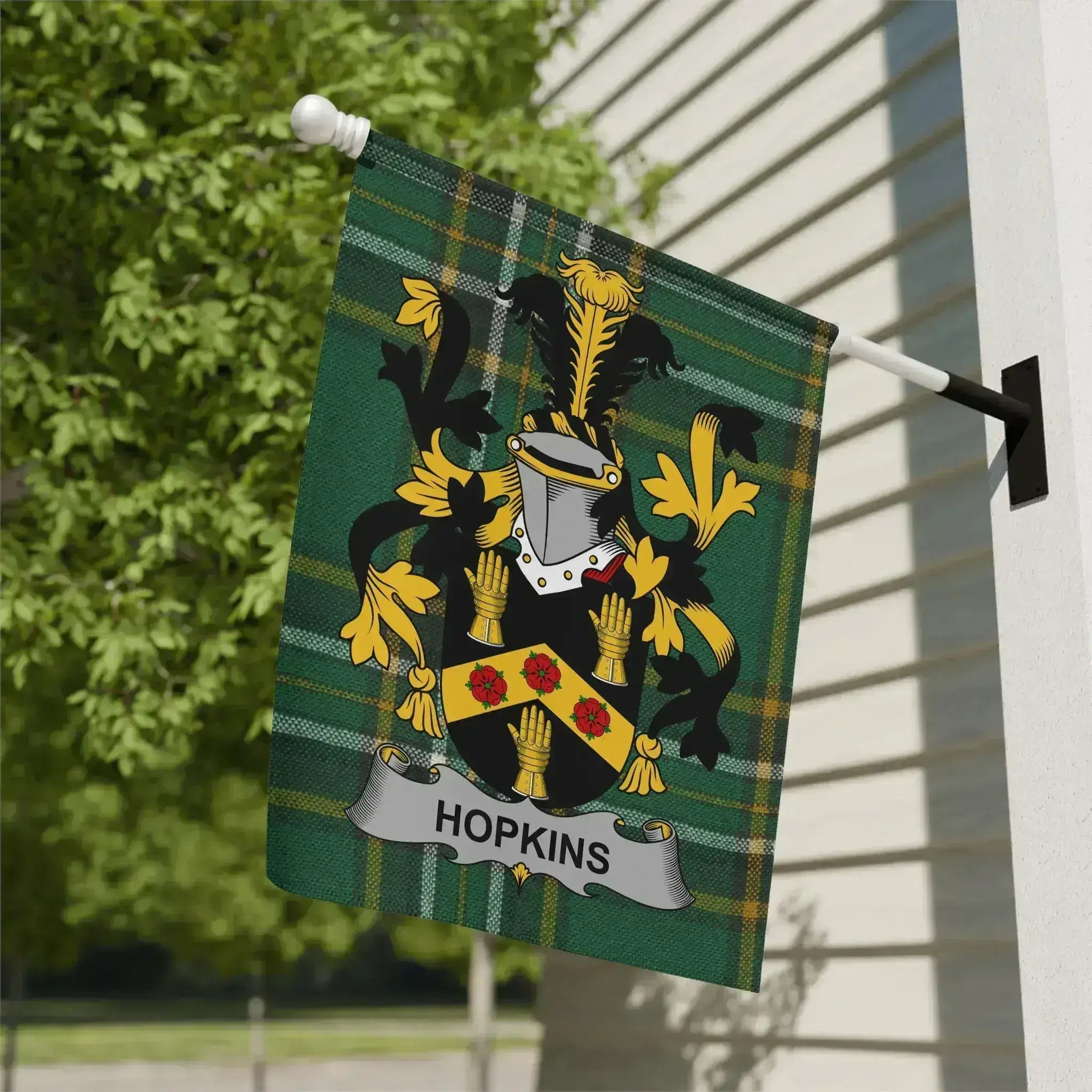 Green Plaid Family Crest Garden Flag Personalized