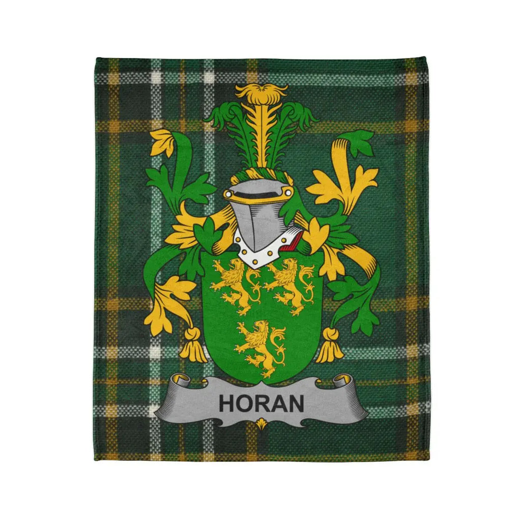 Horan Family Crest Green and Yellow Plaid Blanket
