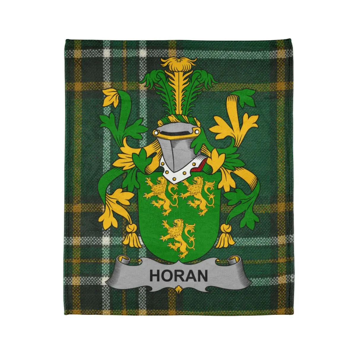 Horan Family Crest Green and Yellow Plaid Blanket