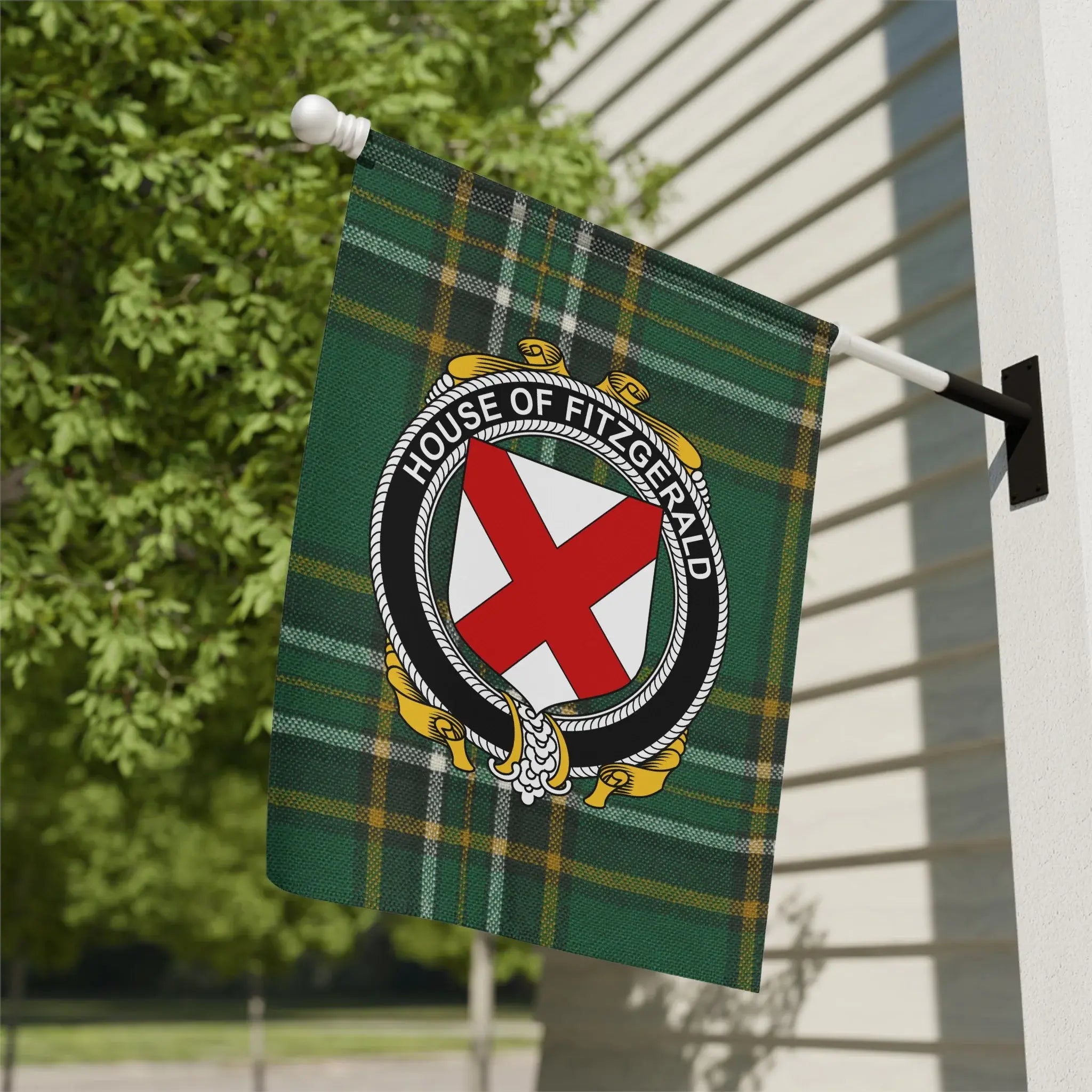 House of Fitzgerald Emblem Green Plaid Decorative Flag