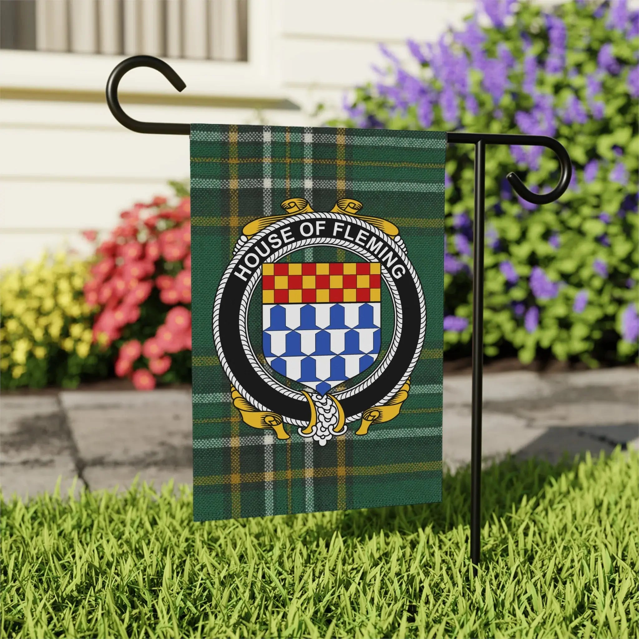 House of Fleming Crest Tartan Garden Flag
