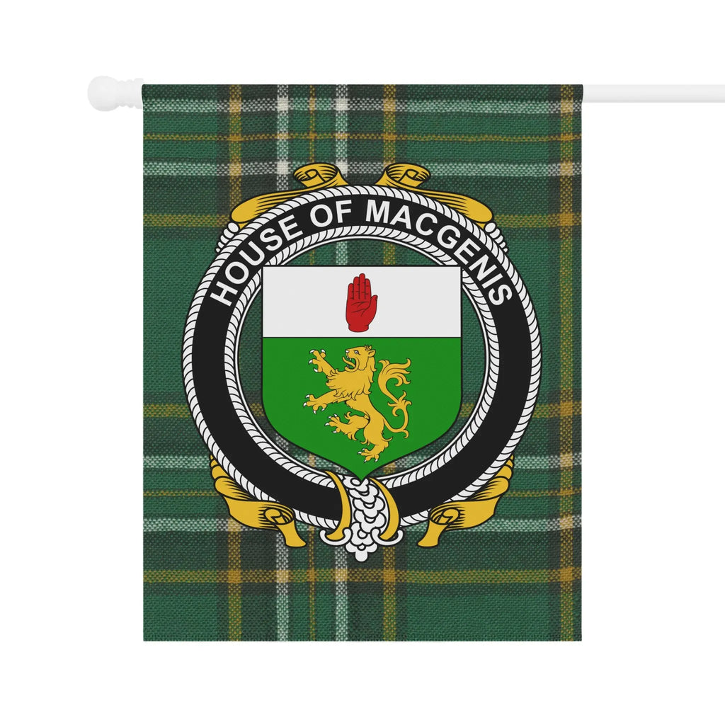 House of MacGennis Banner with Crest and Plaid Design