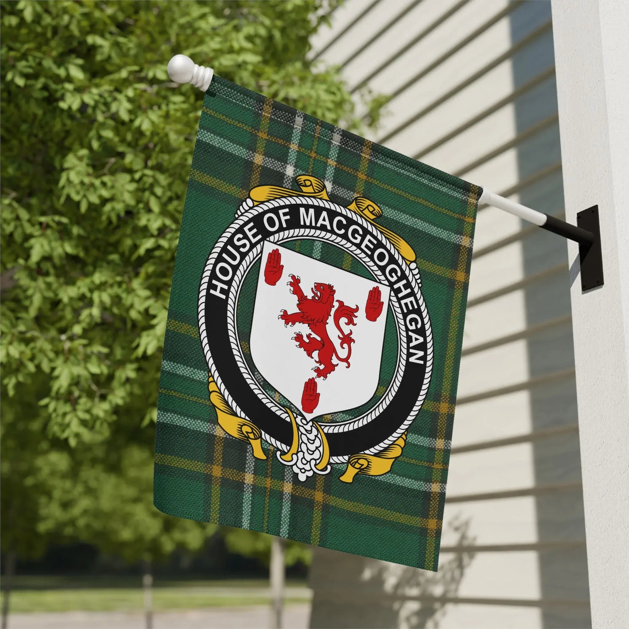 House of MacGeoghegan Plaid Crest yard flag
