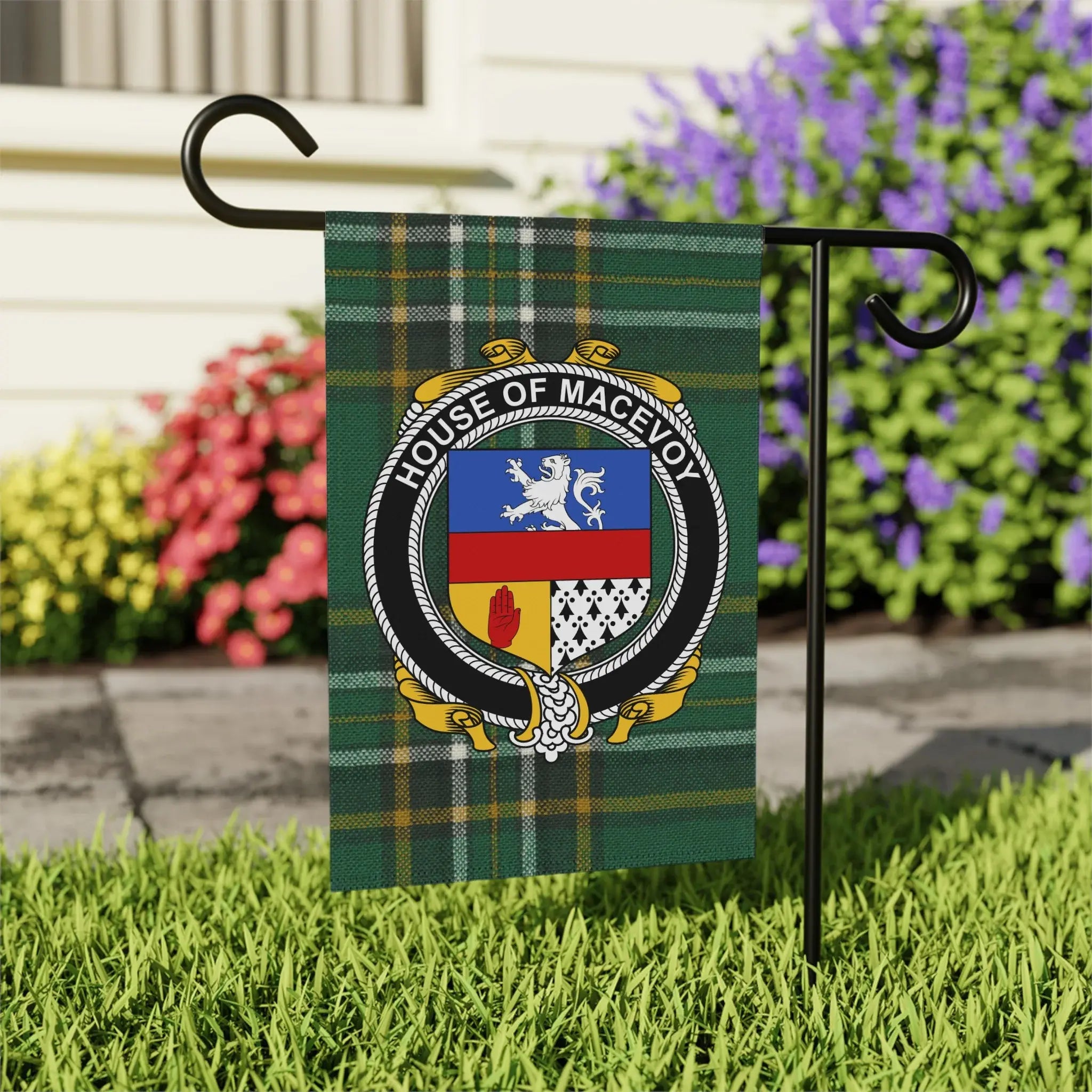House of MacEvoy Plaid Garden Flag  Colorful Decor