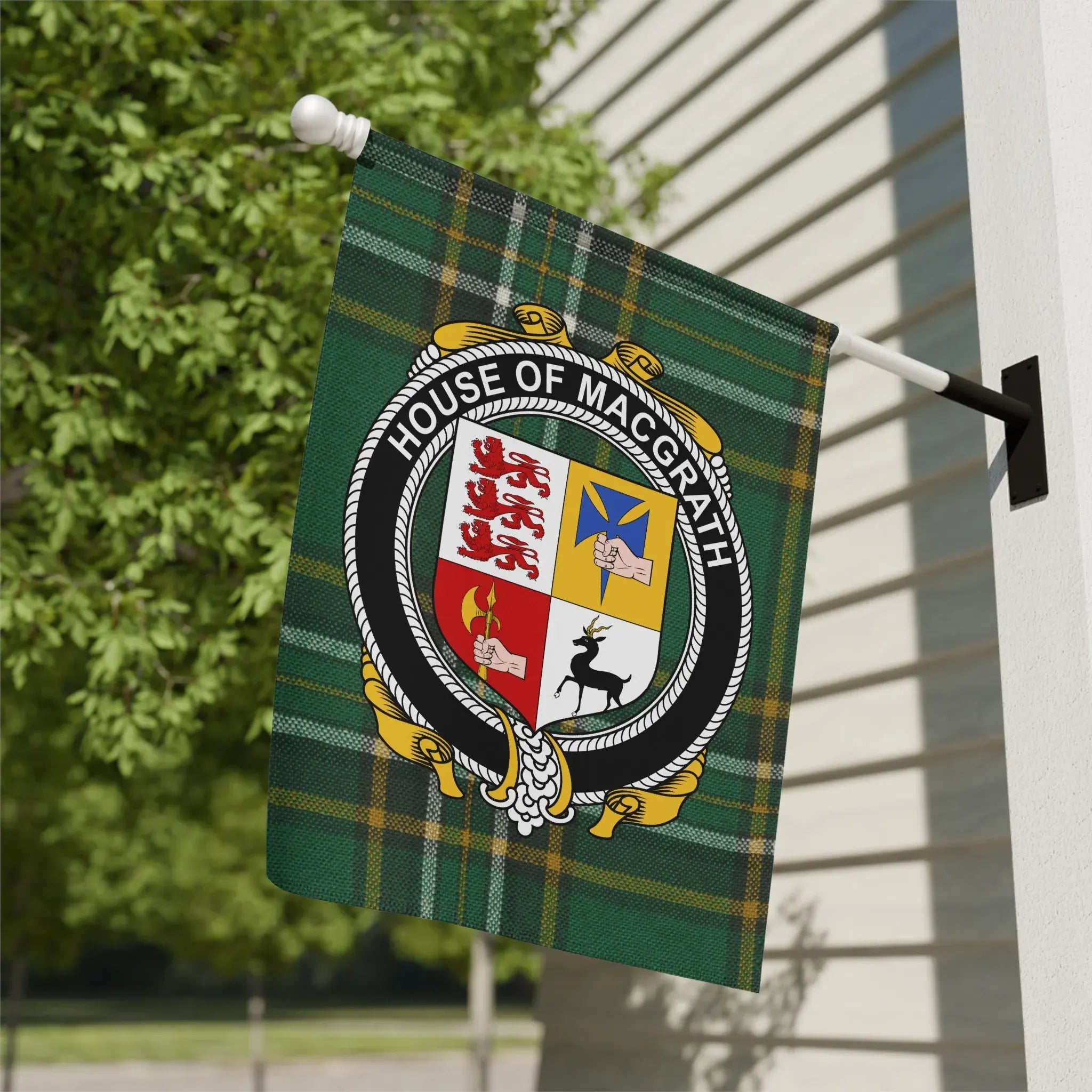 House of Macgrath Family Crest Plaid Garden Flag