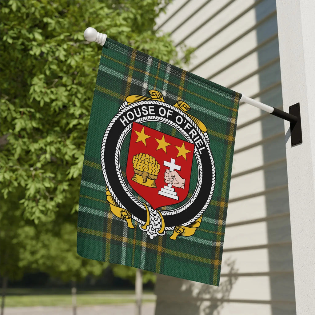 House of O'Friel Family Crest Green Flag Decor