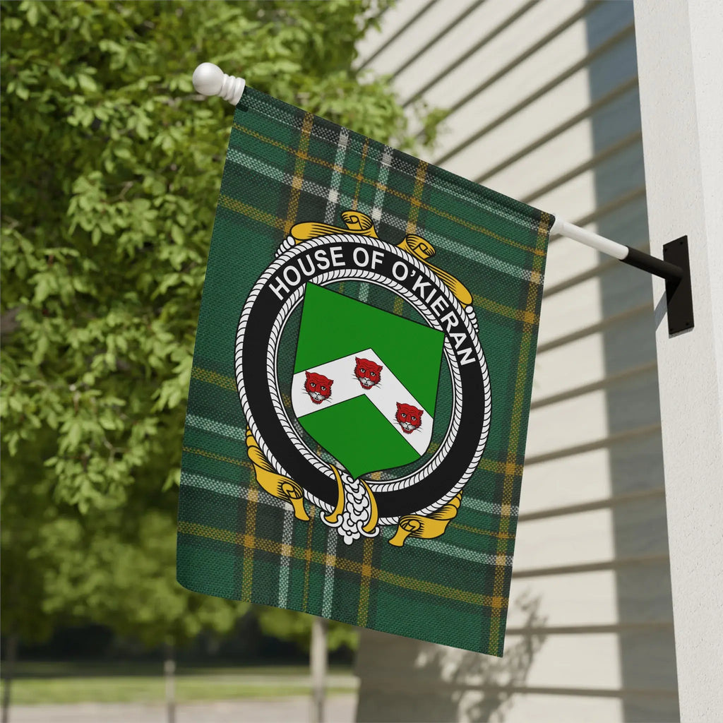 House of O'Kieran Crest Flag with Tartan Design