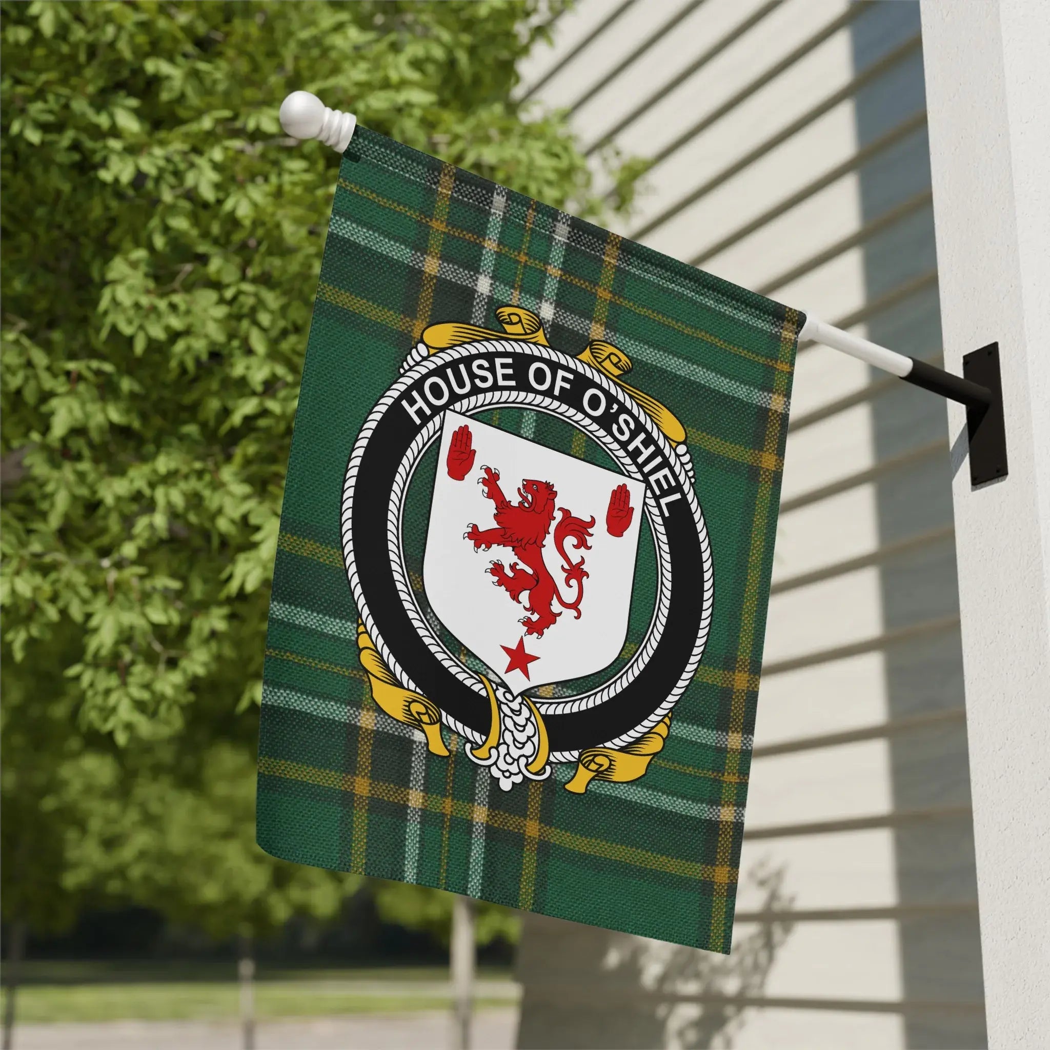 House of O'Sheil Family Crest Plaid Design Flag