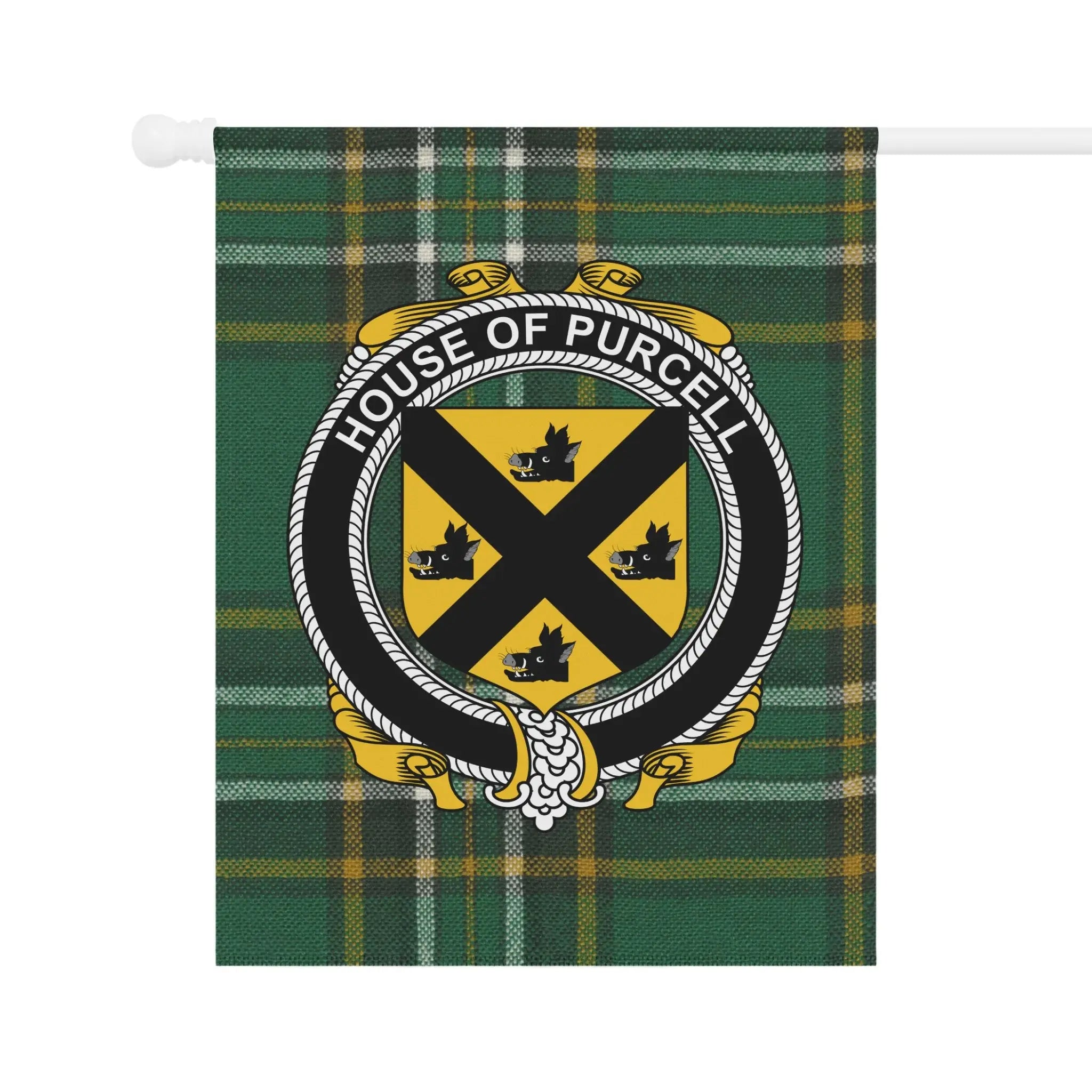 House of Purcell Family Crest Tartan Pattern Flag