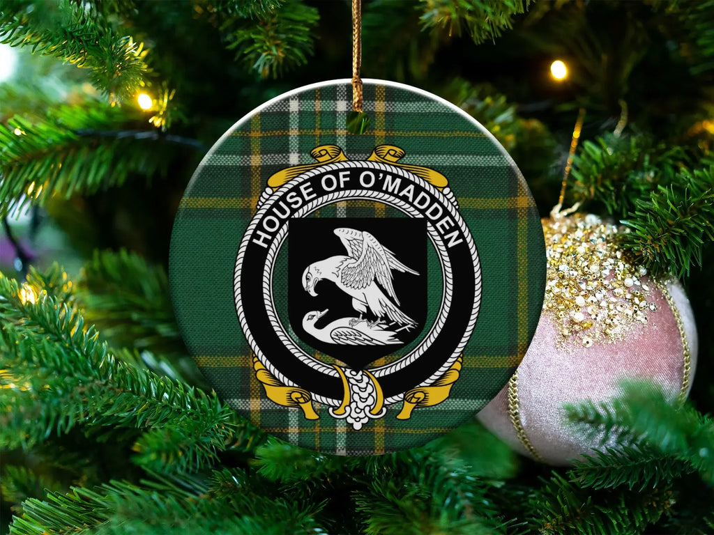House of O'Madden Crest on Plaid Design Ornament