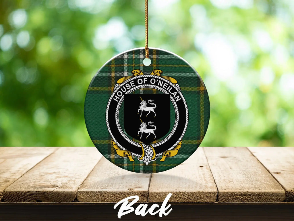House of O'Nielan Crest on Green Plaid Ornament