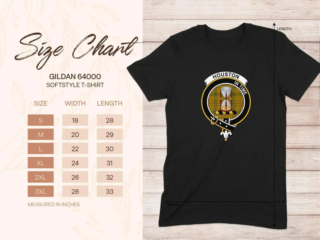 Clan Houston crest t-shirt — lifestyle shot, unisex cotton fit